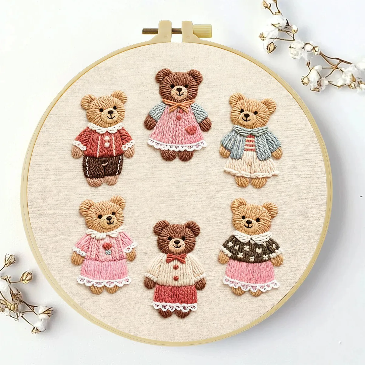 1 Stück 20X20CM/15X15CM 7,87/6,3 Zoll Bären-Stickerei-Starter-Kit DIY-Kit DIY-Stickerei-Set Handarbeiten Heimdekoration Malerei – Detail 2