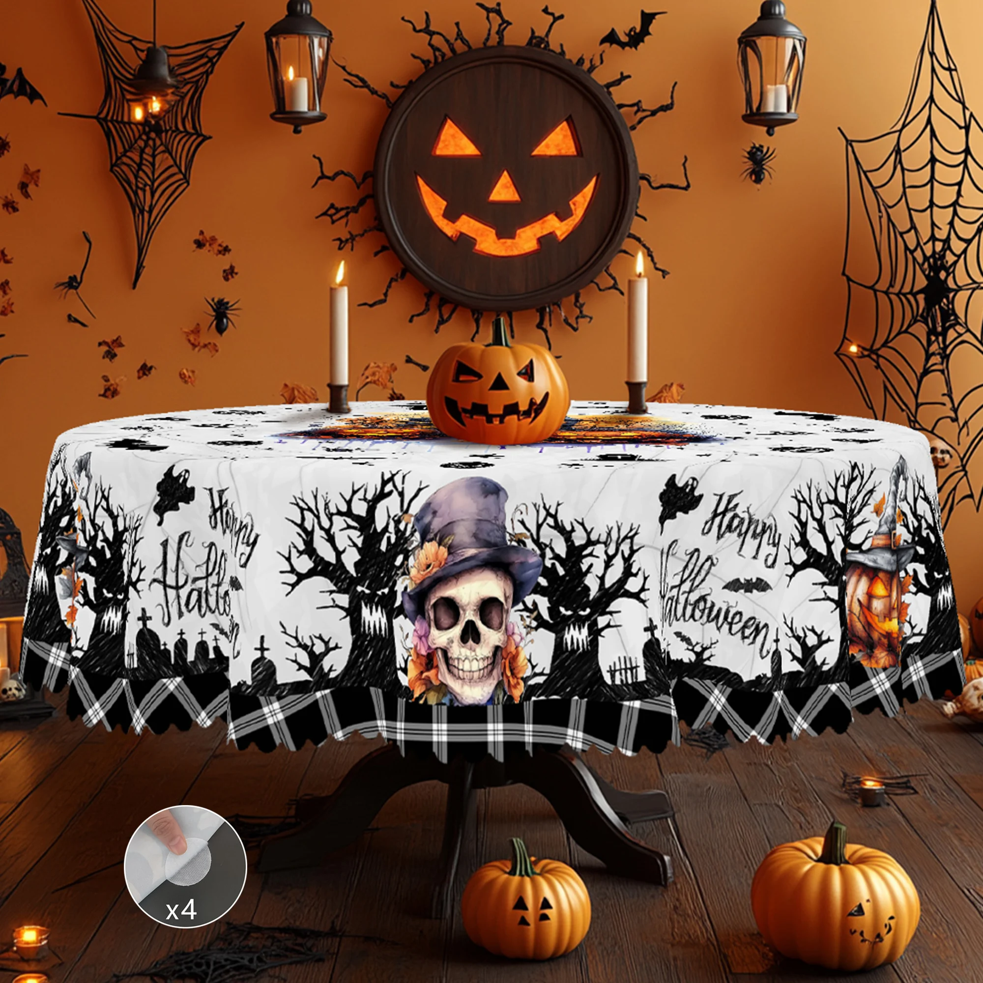 1 Piece Halloween-Themed Printed Tablecloth, Featuring Castle, Pumpkin, Skull, and Ghost Designs, Suitable for Holiday Gatherings, Halloween Party Decorations, Kitchen Accessories, Restaurant Terrace Decoration, Boy's Room Decoration, Perfect Gift for Friends, Round and Rectangular Tablecloths, Available in Various Sizes