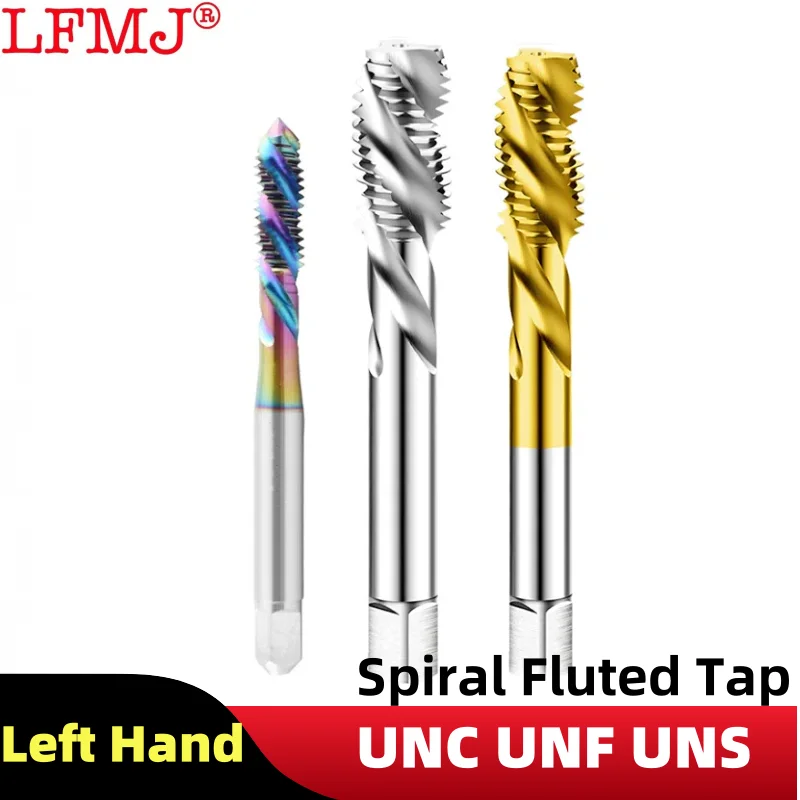 

1PCS HSSE American Left Spiral Fluted Tap For aluminum/Tin TC50 Coated Machine UNC UNF UNS 2-56 4-40 1/4 5/16 Screw Thread Tap