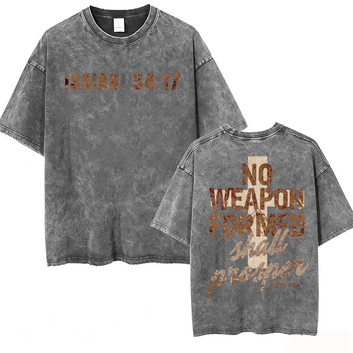 Vintage Washed Formed Against Me Shall Prosper T-shirts Isaiah 54:17 Christian Jesus T Shirt Men's Fashion Gothic Oversized Tees