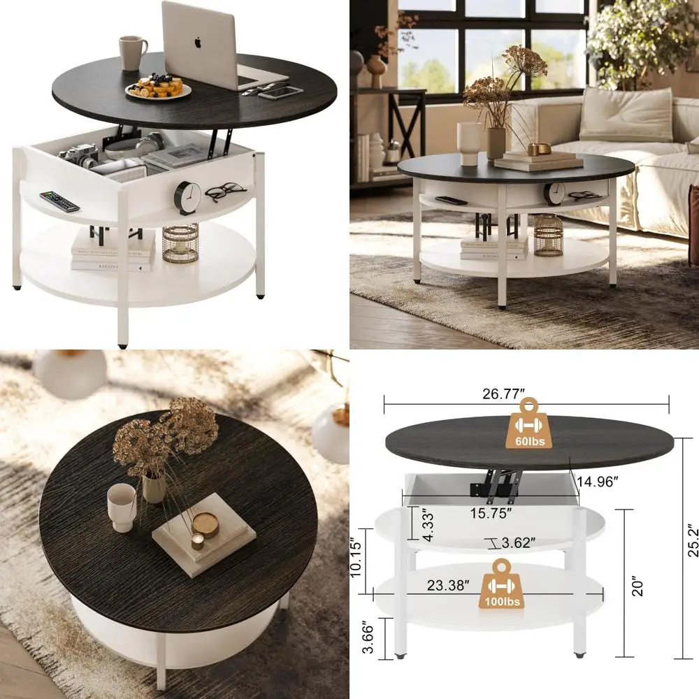 

Farmhouse-Style Lift Top Coffee Table with Storage, 26.77 Living Room Furniture, Hidden Compartment for Reception Use