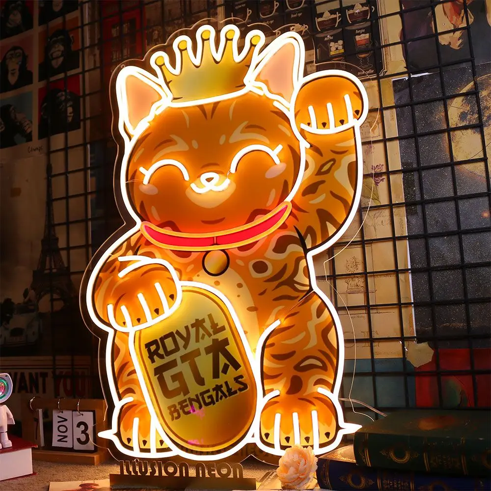 Tanda Neon Anime kucing keberuntungan untuk bisnis Bar kafe restoran toko kantor dekorasi dinding lampu Neon kustom hadiah perusahaan yang dipersonalisasi