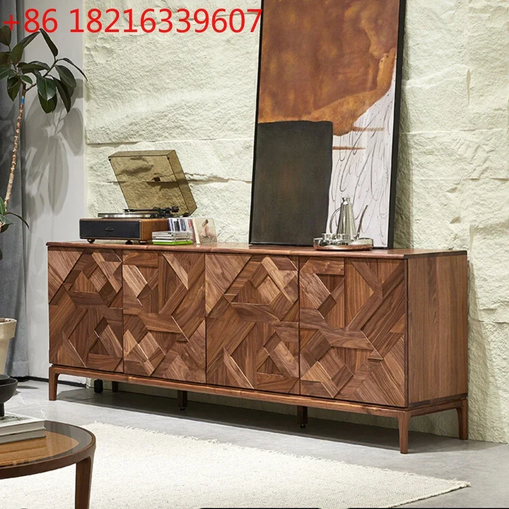 

Light Luxury Black Walnut Wood Sideboard Cabinet Minimalist Solid Wood Living Room Cabinet against the Wall Bedroom Locker