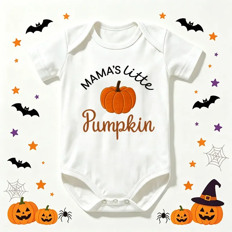 Mama's Little Pumpkin Baby Bodysuit Short Sleeve Newborn Onsies Halloween Fall Infant Jumpsuit Baby Boys Girls Romper Outfit