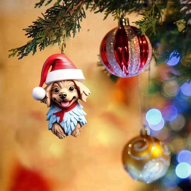 Dog Ornaments For Christmas Tree Cute Cartoon Acrylic Drop Pendant Party Favors For Birthday New Year Car Home Accessories