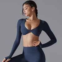 Yoga Long Sleeve Slim Sexy Breathable Quick Drying Sport Brassiere Gym Push Up Shockproof High Intensity Pilates Clothes Women - Image 3