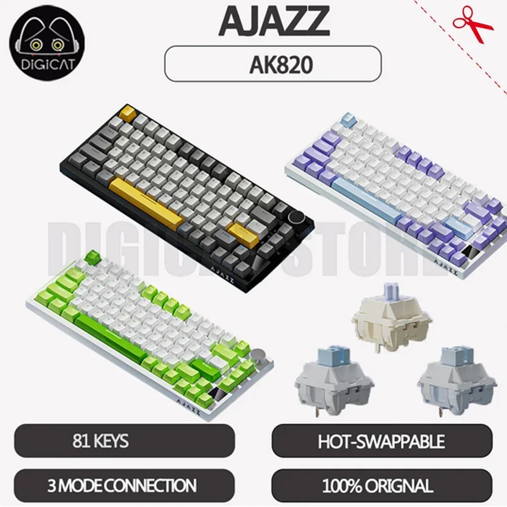 Ajazz AK820Pro Gamer Mechanical Keyboard 3 Mode USB/2.4G/Bluetooth Wireless Keyboard RGB Backlight Hot Swap Gamer Keyboard Gifts