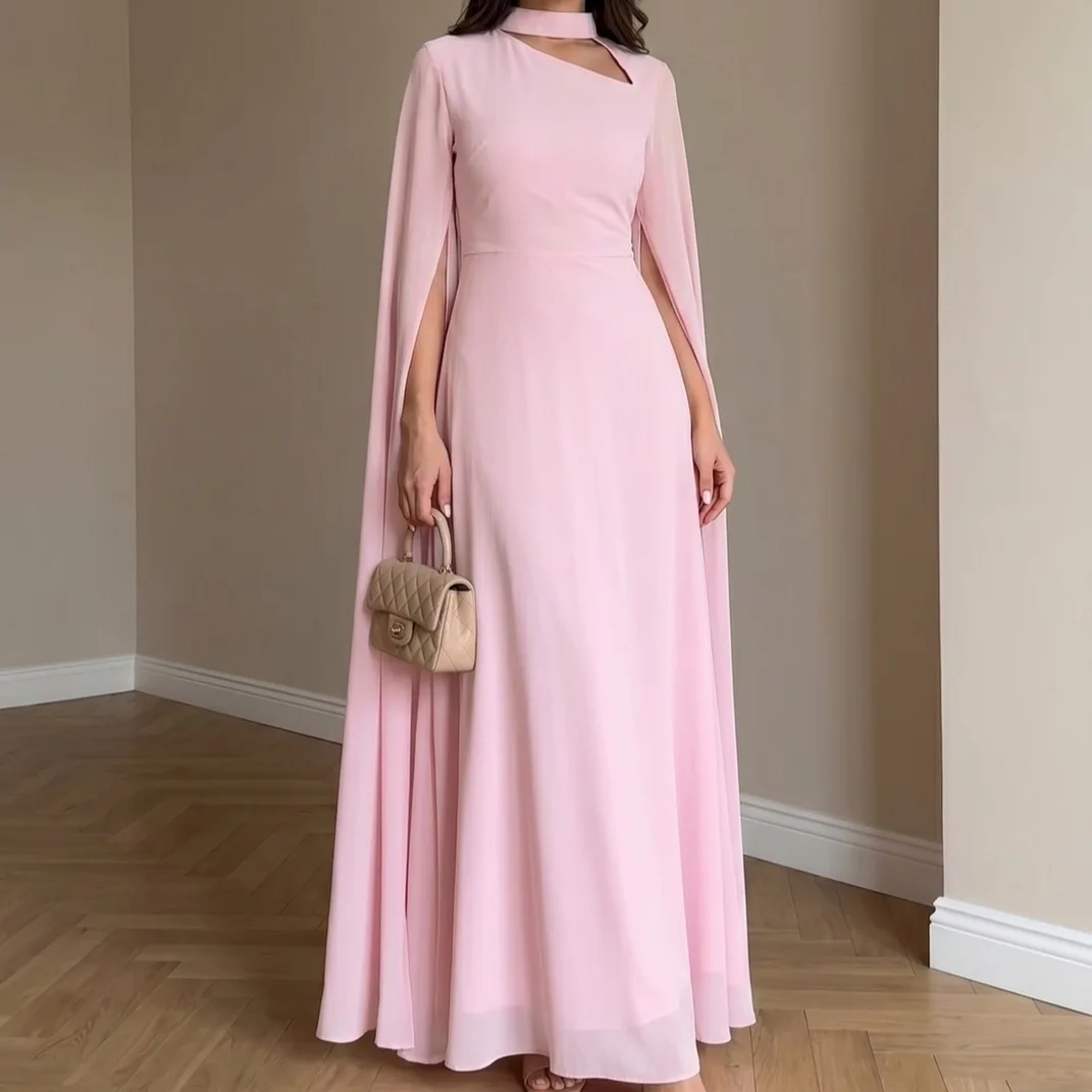 Lange Kleider für Damen, Partykleid mit Cape-Ärmeln, Schnürung an der Taille, A-Linie, elegantes Abendkleid, bodenlang, Frühling, Sommer, Vestidos