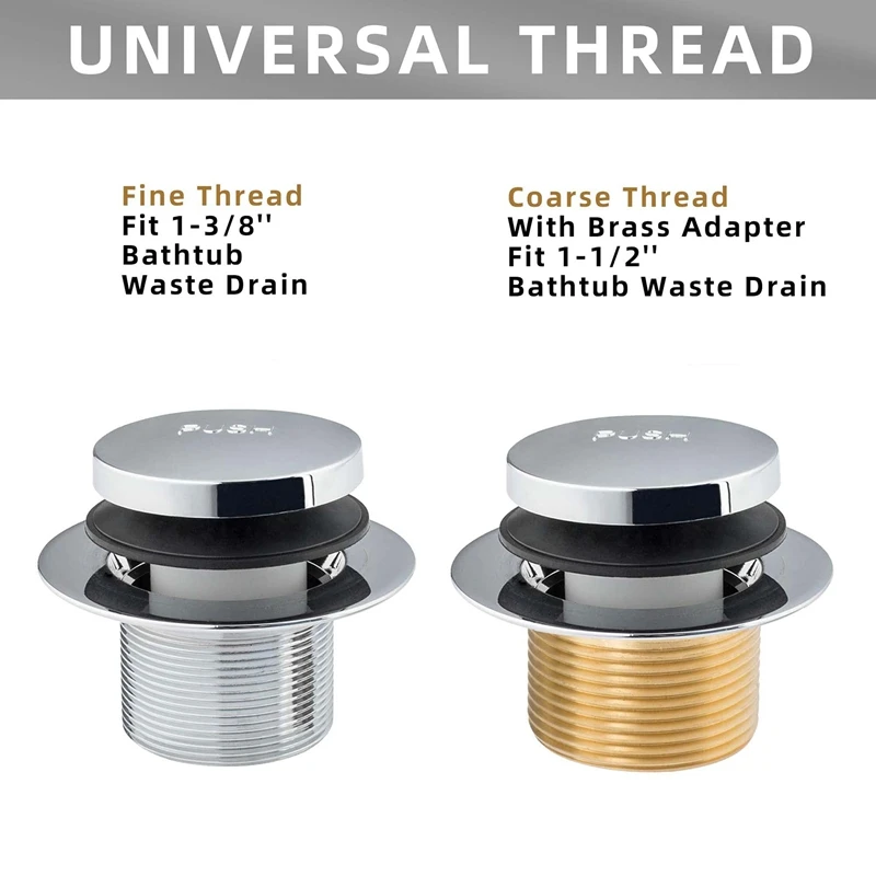 Anti-Odor Bathtub Sink Bathtub Plug Decoration Kit With Two-Hole Faceplate,Bathtub Drain Set Coarse Brass Chrome