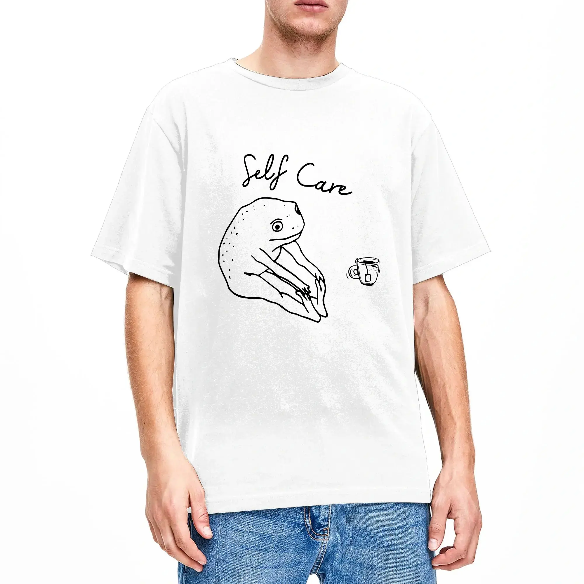 T-shirt amusant et esthétique, style Mindfulness Cottagecore, motif grenouille, pour le bien-être, nouveauté, en pur coton, col rond, manches courtes