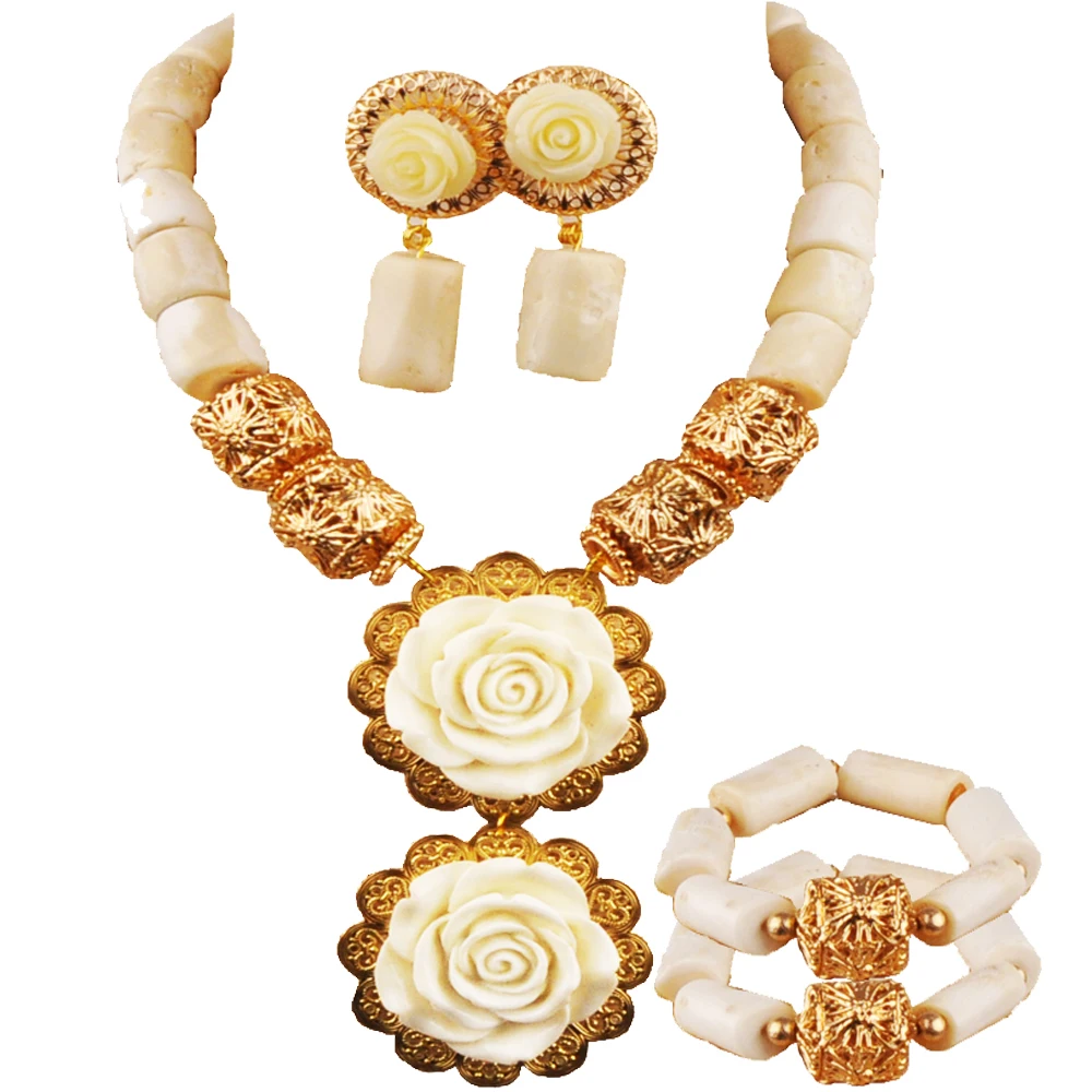 

White Coral Beads African Jewelry Set for Women Nigerian Wedding Bridal Coral Set 23-531CC