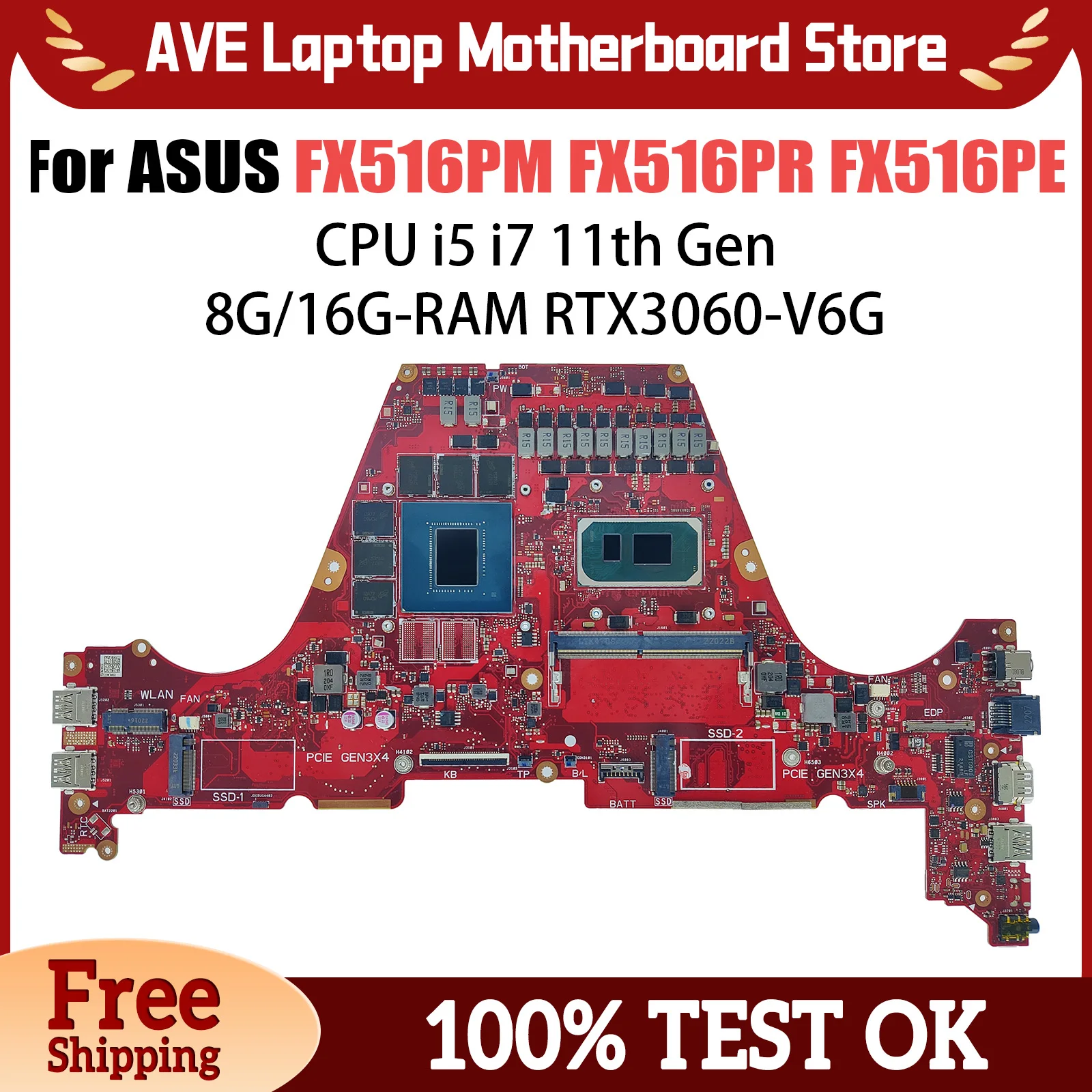 FX516PC Mainboard For ASUS FX516PR FX516PM FX516PE FX516PEZ FX516PCZ Laptop Motherboard with i5 i7 11th RTX3050 RTX3050Ti