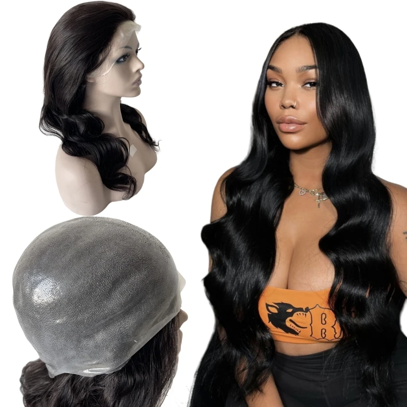 

Indian Virgin Human Hair 22 inches Body Wave Natural Color 150% Density Full PU Wig for Black Woman