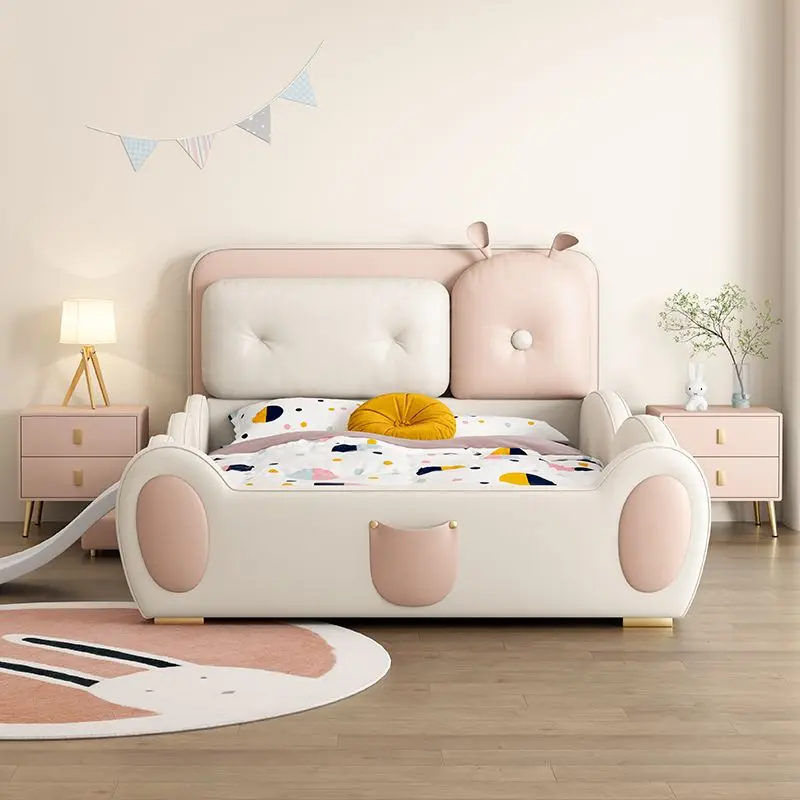 g*-120x200cm kids single bed with fence slide for boys and girls Headboard backrest Double bed frames bedroom furniture