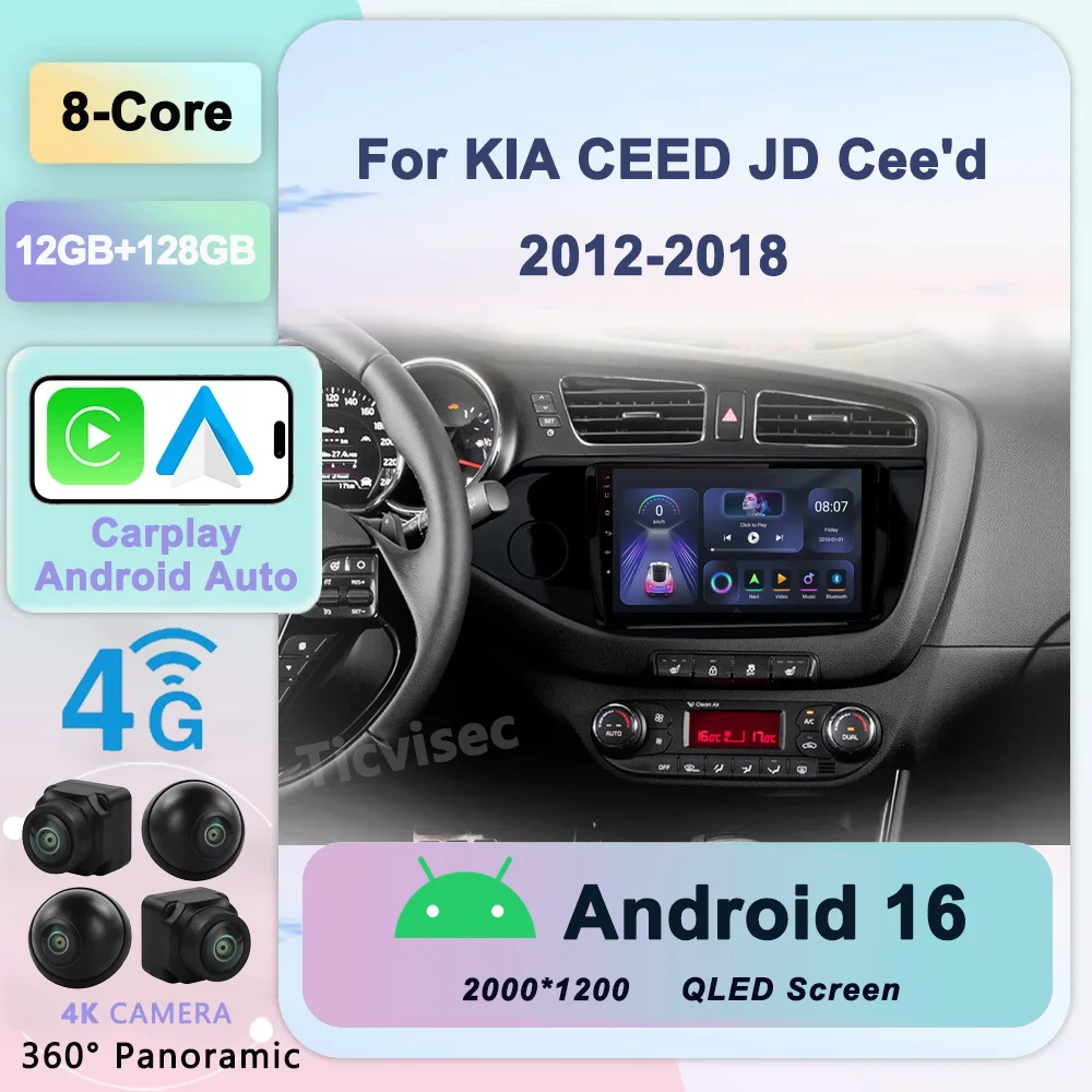 

2din 4G Android 16 Car Radio Multimidia Video Player for Kia Ceed Cee'd 2 JD 2012-2018 Navigation GPS Carplay Audio Head Unit 9"