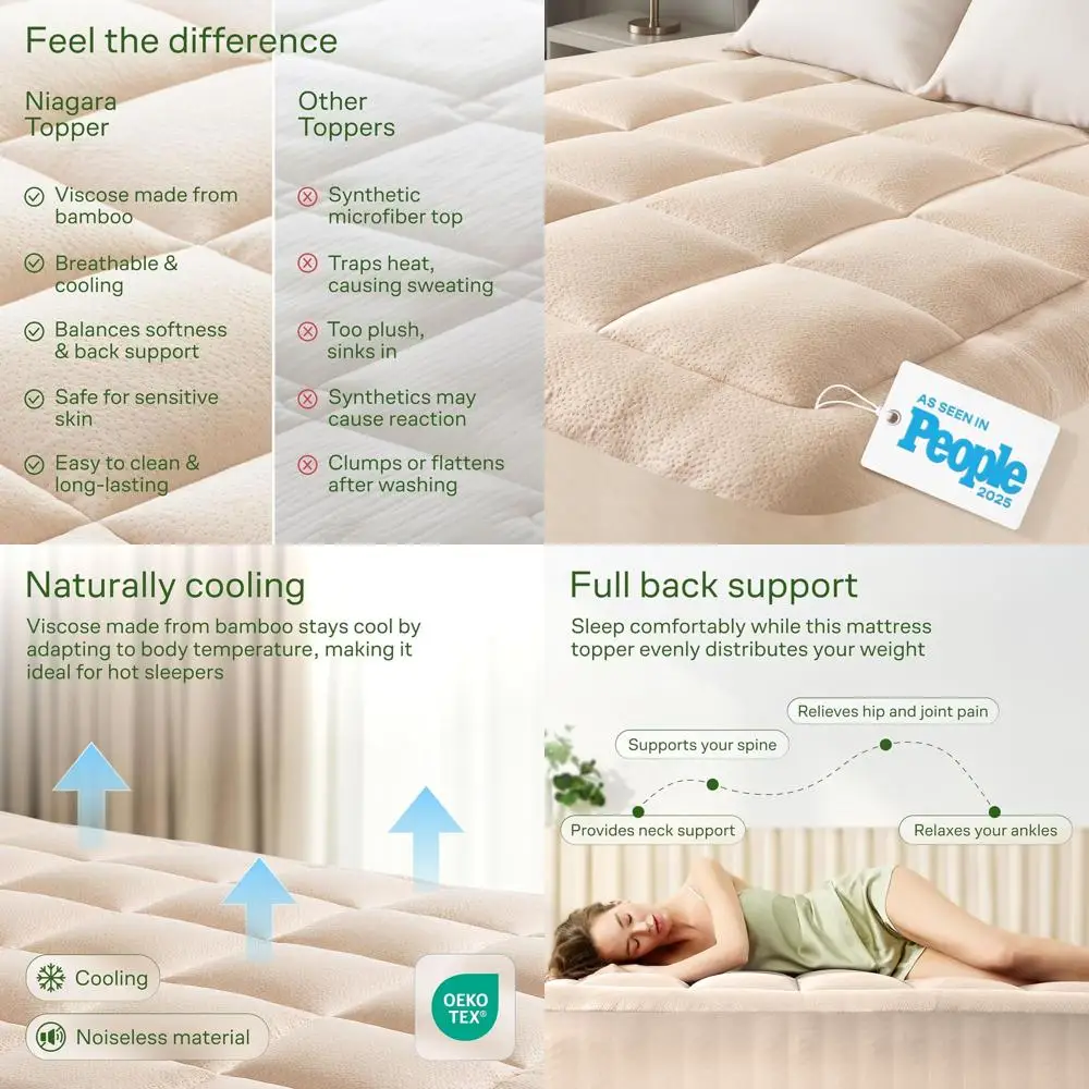 

Bamboo Viscose King Size Mattress Topper with Pillow Top for Back Support and Cooling Comfort