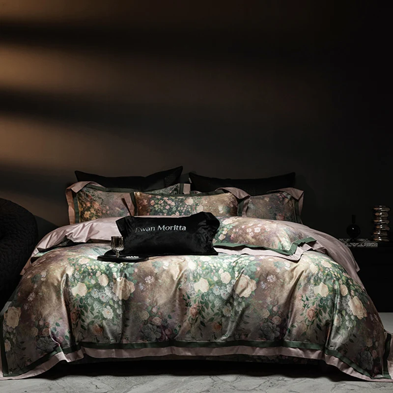4Pcs Bedding Set 1000TC Egyptian Cotton Vintage Floral Print Duvet cover Set Bed Sheet Fitted Sheet Pillowcases Queen King Size