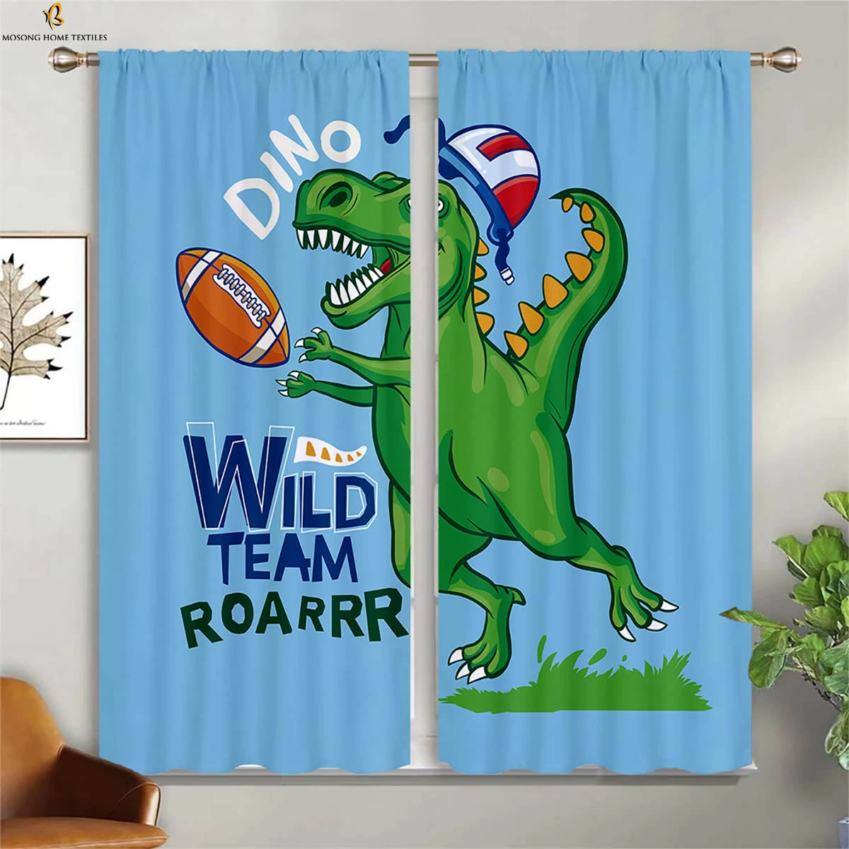

Cartoon Animal Dinosaur Print Curtains 100% Polyester Machine Washable Bedroom Kitchen Living Room Kids Room Curtains 2 Pieces