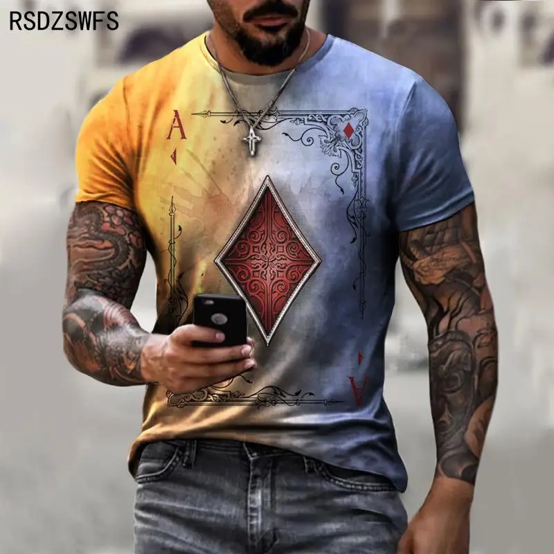 

Игральные карты 3D-принт Мужская футболка Ace Spades Card Letters Print O Neck Футболка для мужчин Летний уличный стиль Свободная мужская одежда