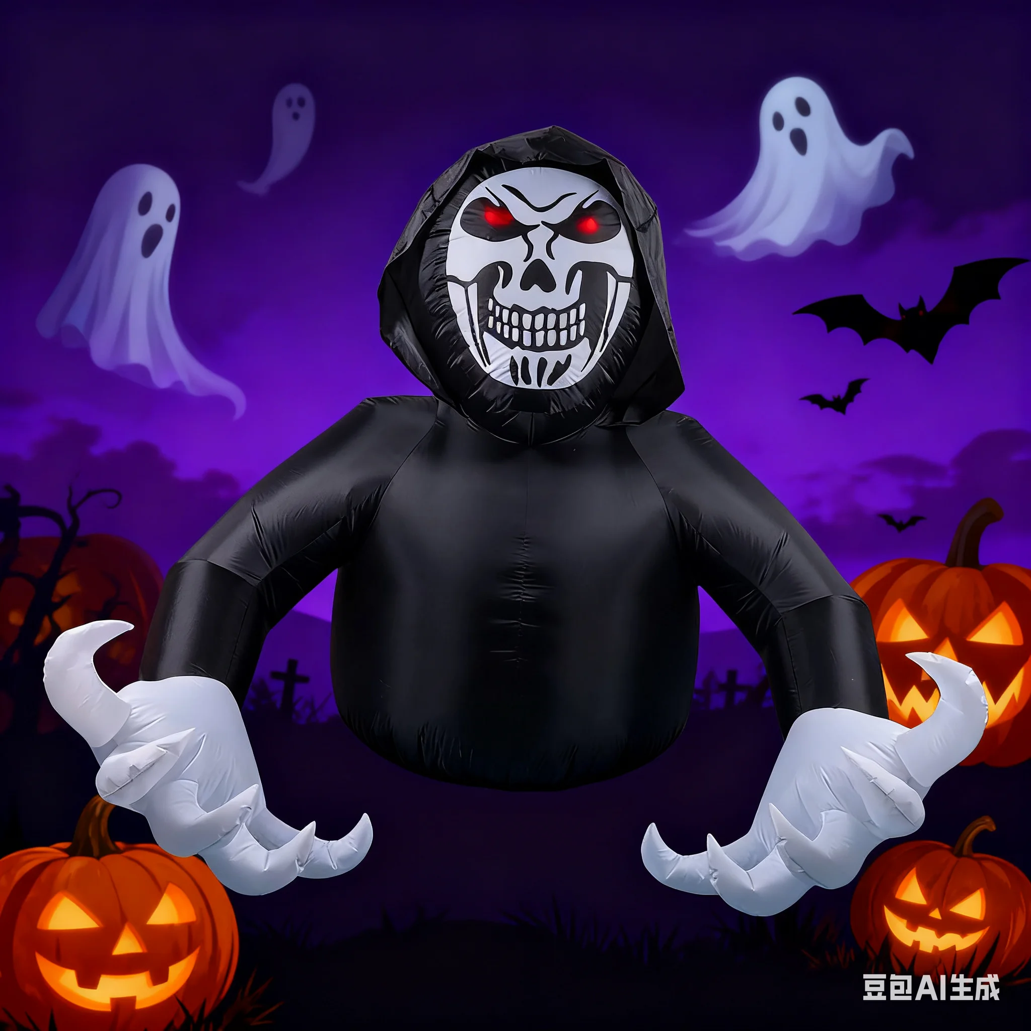 Halloween Inflatable Grim Reaper with LED Light, Giant Skeleton Ghost Yard Decoration