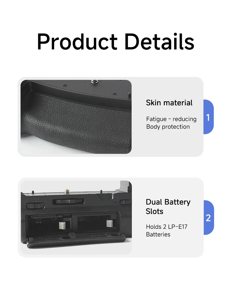 BG-EOS RP Batteriegriff mit zwei LP-E17 Steckplätzen, erweiterter Power-Griff für Canon EOS Kameras, kompatibel für Outdoor-, Reise- und Porträtaufnahmen – Detail 5