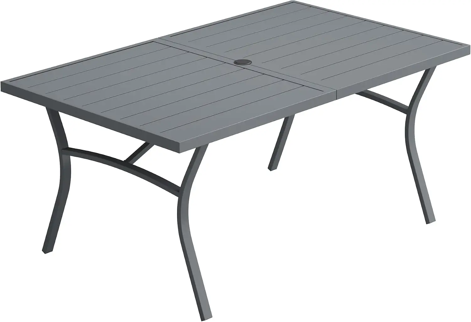 Patio Dining Table Seats 6 Outdoor Rectangular Metal Dark Grey 63 Inch Umbrella Hole Porch Backyard Garden Deck