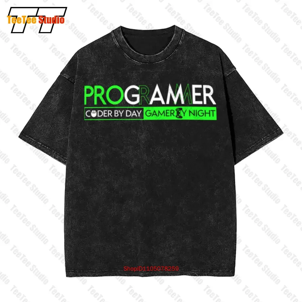 Programmers' Day , Programer Coder By Day Gamer By Night Vintage Oversized T-Shirt PAXK