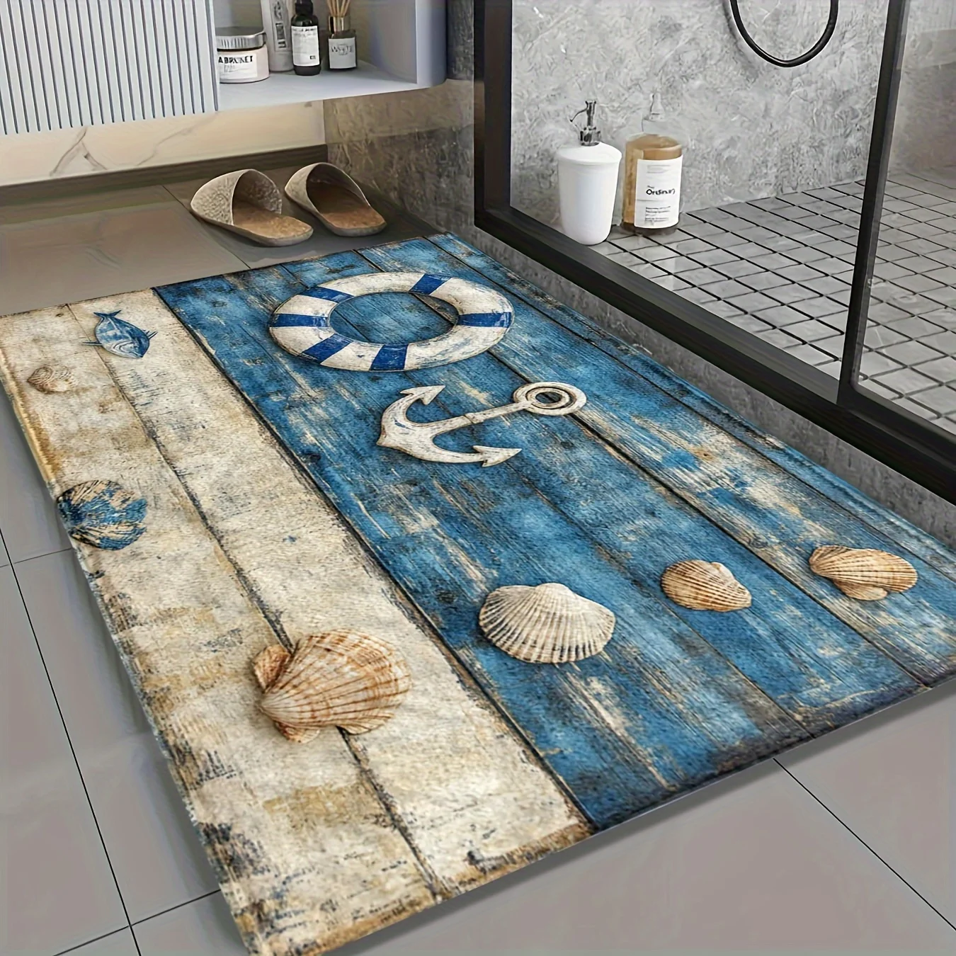VIKAMA Ocean Wind Navigation Theme Bathroom Carpet Anti slip and Easy to Clean Bathroom Entrance Home Decoration
