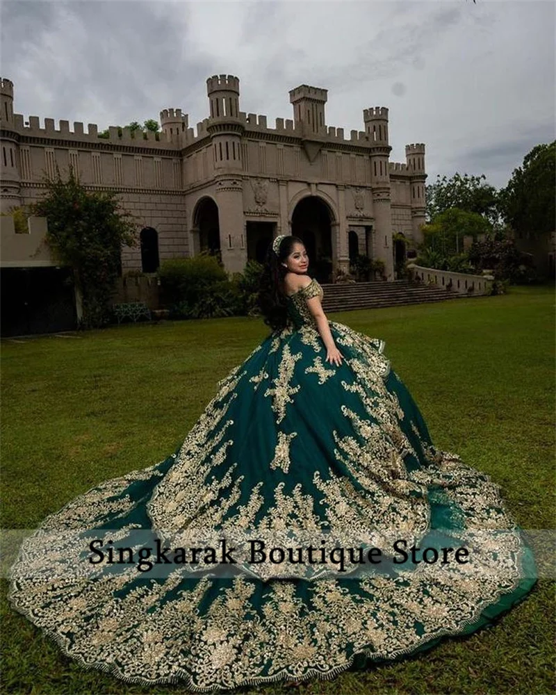 Exquisite Hunter Green Ball Gown Quinceanera Dresses 2024 Pearls Sequins Appliques Vestidos De 15 Anos Wedding Gowns Customized