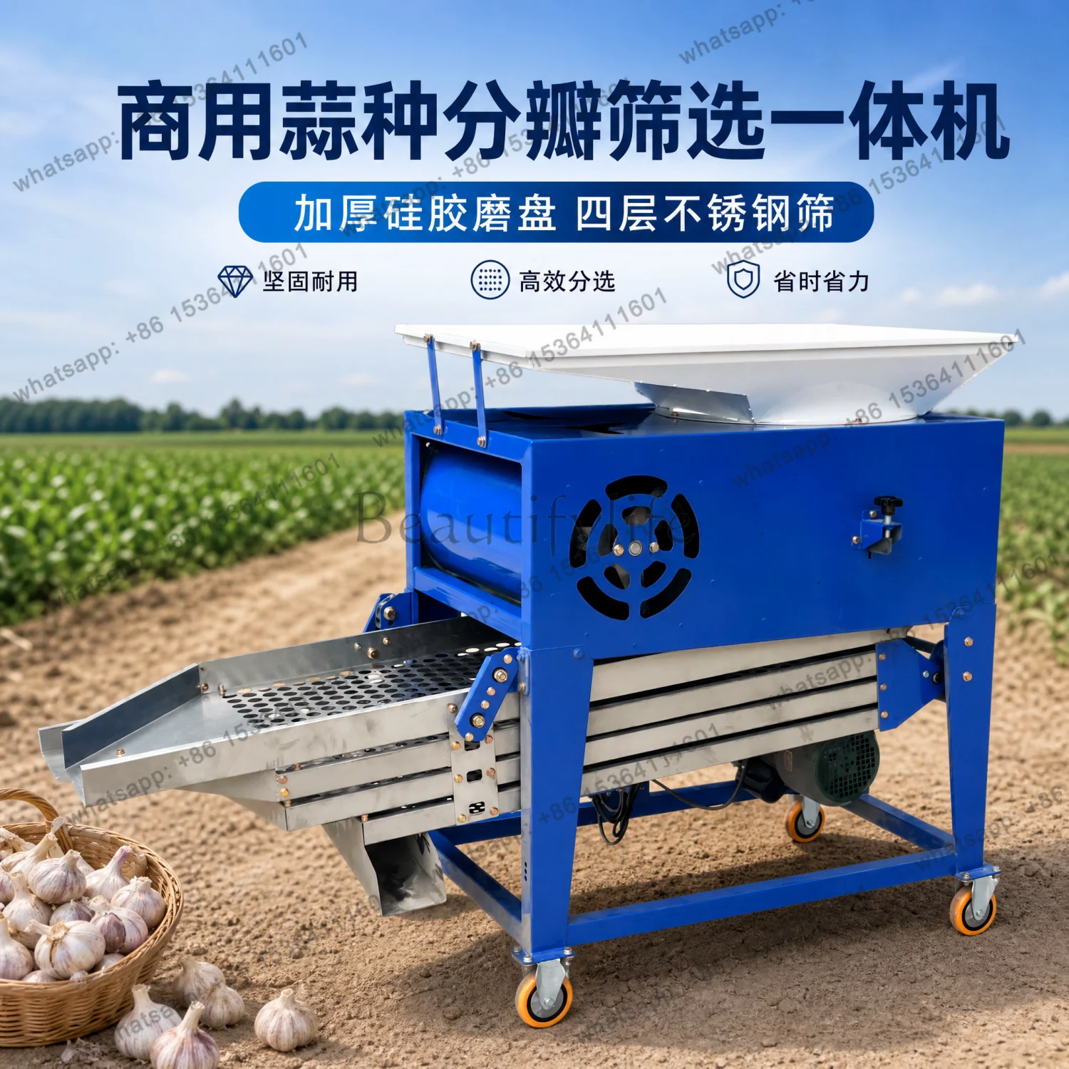 Garlic flap screening machine Four-layer stainless steel vibrating screen Large silicone grinding disc sorting machine