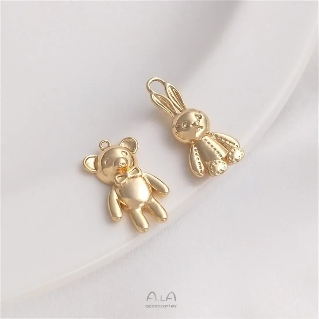 14K Gold Pack Cute Bear and Rabbit Pendant Handmade Jewelry Pendant DIY Bracelet Necklace Jewelry Pendant D035