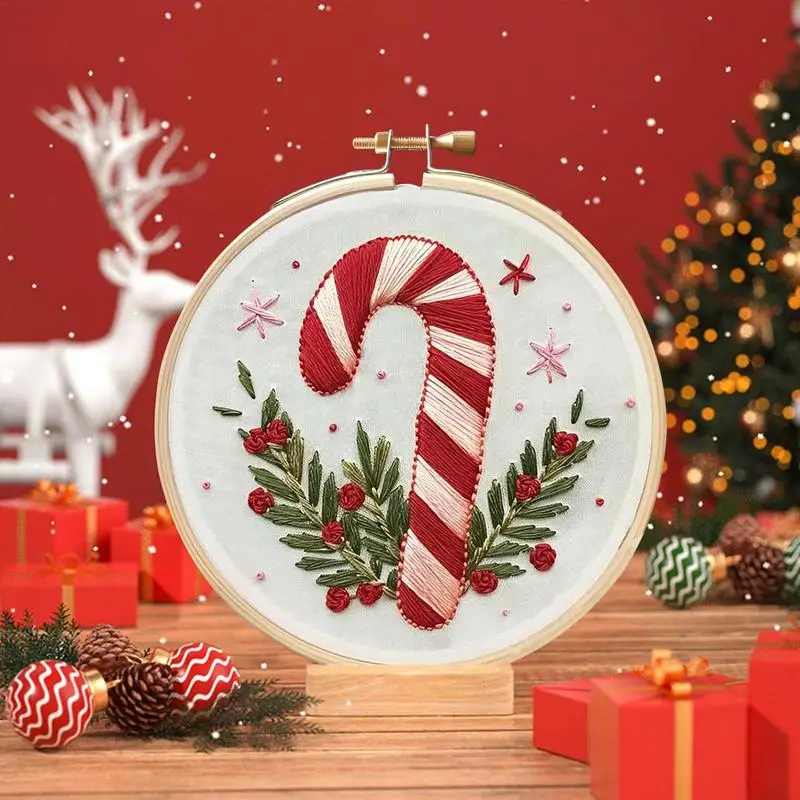 Candy Cane Embroidery Craft Kit, Artesanato de costura artesanal para iniciantes e adultos, Bordados