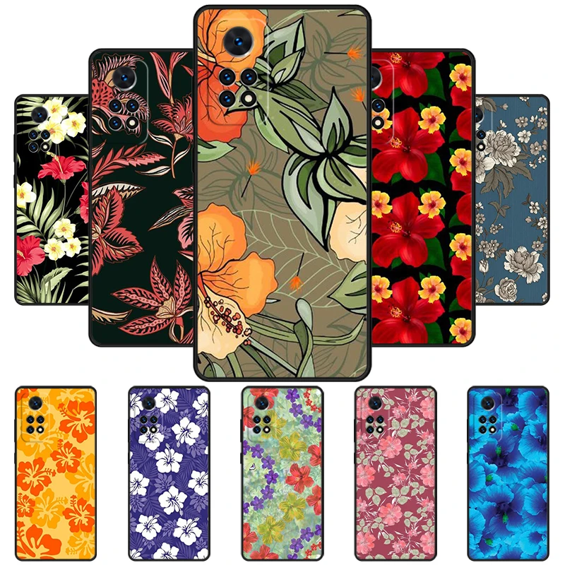 Hibiscus Flowers Floral Hybrid Phone Case For Redmi Note 11 EPro 11S 10T 9S Promax 8 Pro Xiaomi Mi 11 12X 12S Ultra Cover