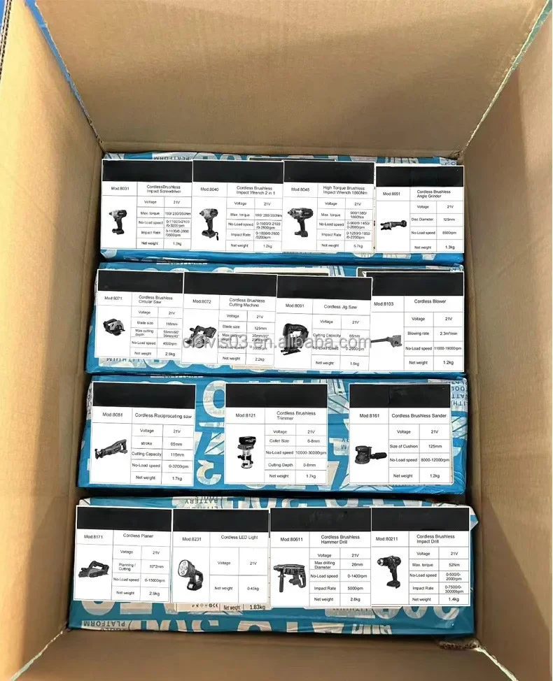 Factory Price Cordless 21V lithium battery power tools set combo battery universal brushless electric tools kit