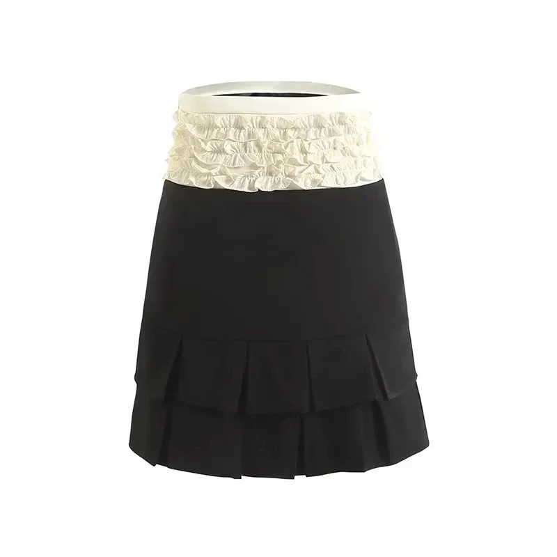 

Summer Vintage Korean Pleated Cake Skirt For Women High Waist Fashion Temperament Fish Tail Mini Skirts Female Clothes