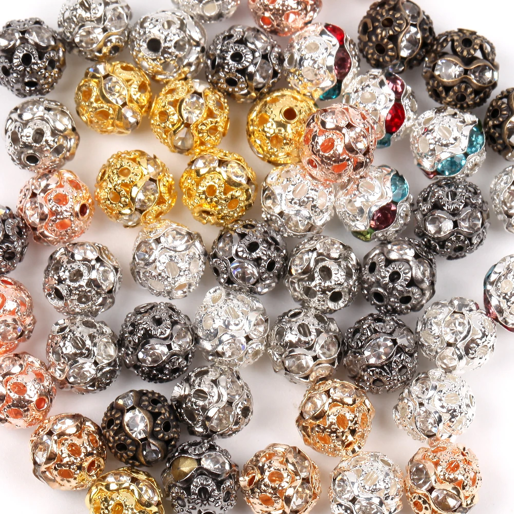 10-50pcs/Lot AB Color Metal Rhinestone Beads Round Loose Beads for Jewelry Making DIY Necklace Bracelet Accessories 6/8/10/12mm