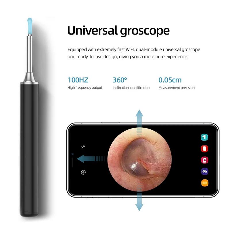 Wireless smart ear canal endoscope500W HD mini camera visual ear picking artifact WiFi multi-function luminous ear mini otoscope