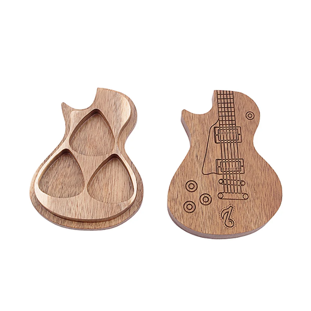 

Guitar Top and Bottom Cover Pick Case Handmade Wooden Guitar Pick Box For Guitarist Music Lovers Gifts (Light Brown)