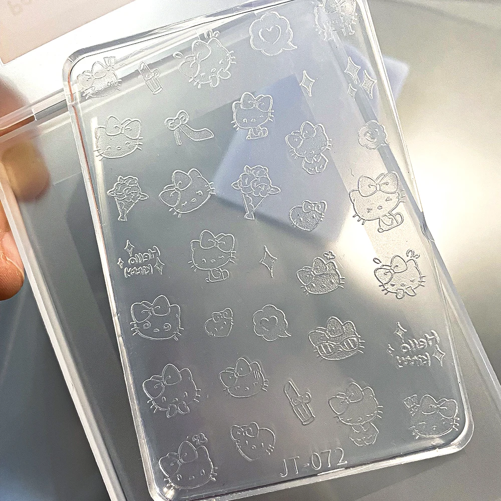 3D Cartoon Hello Kitty Nail Carving Mold Sticker Silicone Relief Cute Bowknot Kitty Cat Nails Mould for DIY Nail Art Charm Decal