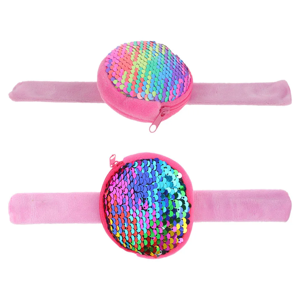 2 قطعة الاطفال الترتر صفعة سوار محفظة نسائية للعملات المعدنية قابل للتعديل معصمه اللون تغيير الترتر حفلة لصالح عيد الفصح أكياس العملات المعدنية الإبداعية #4