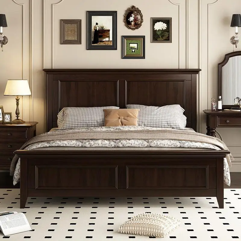 DSA all solid wood flat head bed double master bedroom wedding bed retro simple big  classic bed heightened reinforcement