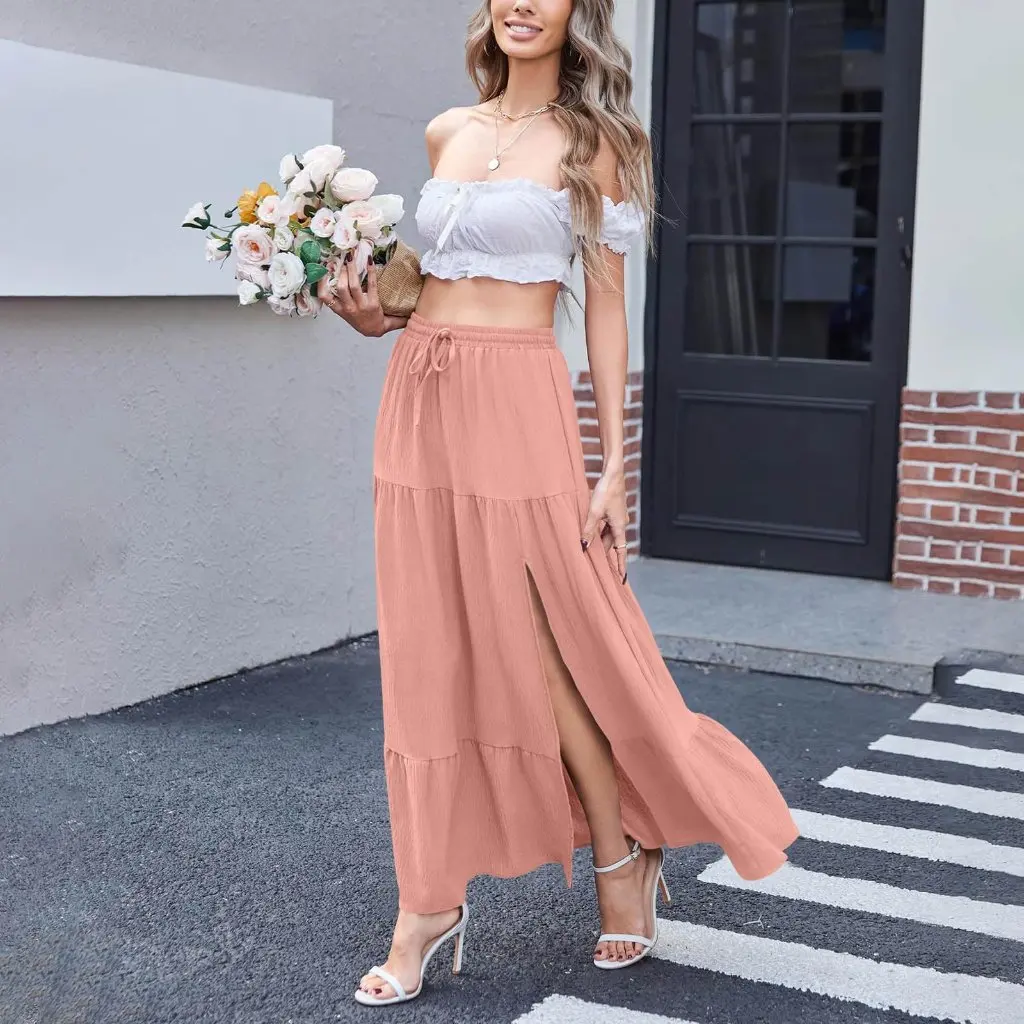 

Summer New Women's Bohemian Solid Color Side Slit Skirt European And American Style Fashion Half Skirt
