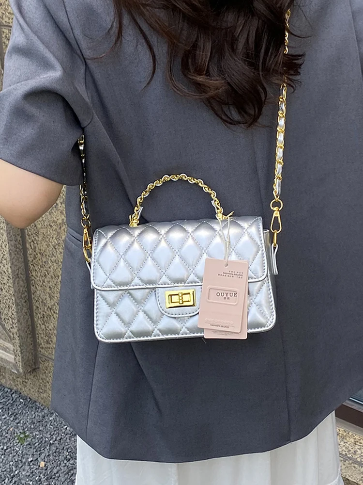 

Faionable Summer Women's Crossbody Bag Diamond id Chain Design Handbag Korean Sle Small Square Bag Handbag Carrier