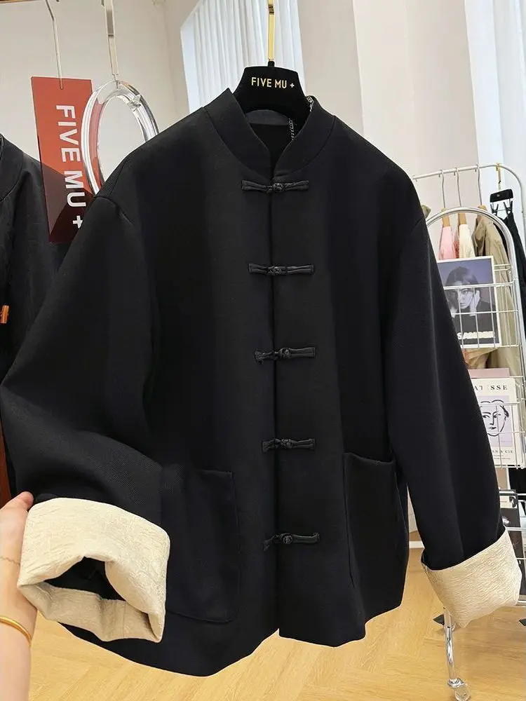 

New Chinese Sle Men's Wedding Suit Jaet oulder Pads Spring Autumn Stand Collar Zhongan Suit Young People Busin For...