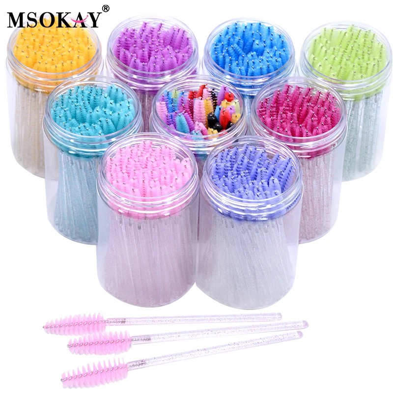 50pcs Eyelash Brushes With Case Disposable Lash Mascara Wands in Clear Container Mini Lash Spoolies Combs Wholesale