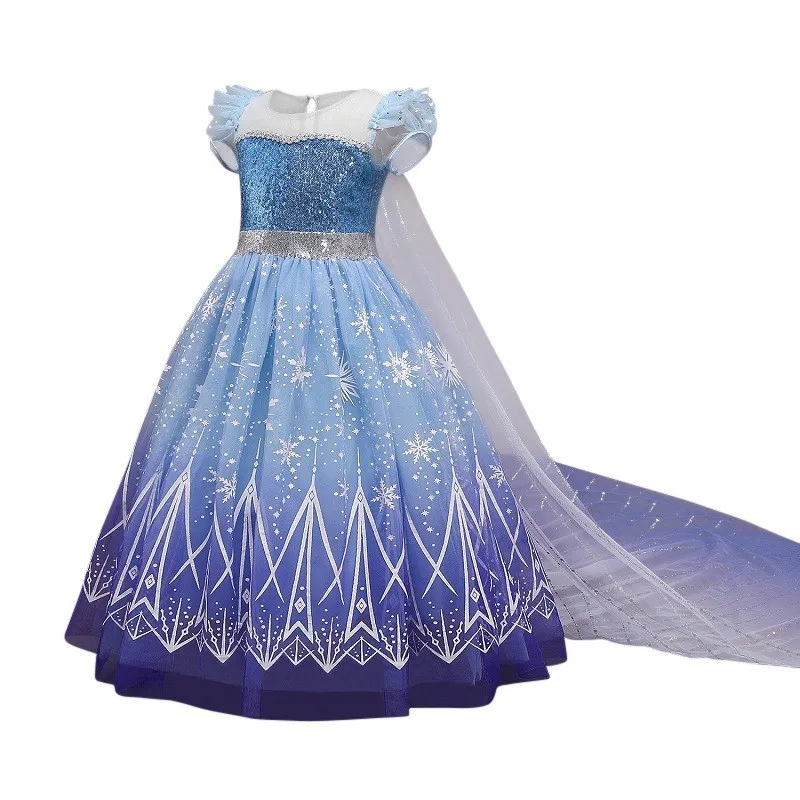 Disney Girl Princess Costume Children Elsa Sequin Fantasy Kids Cosplay Frozen Snow Queen Clothes Halloween Carnival Party Dress