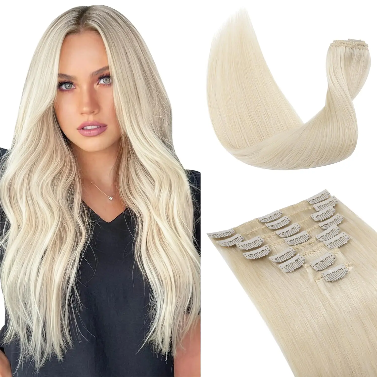 7 قطع مشابك في وصلات الشعر 100% شعر بشري مستقيم لحمة لون مخصص طول الوزن وصلات شعر #1