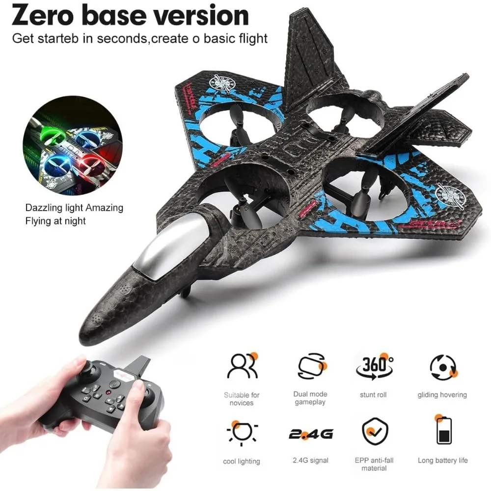 Avión de espuma RC para niños de 8 a 16 años: control de 2,4 GHz con luz, 360 °   Flips, Stunt Rolls y Hovering: Ideal para niños y principiantes