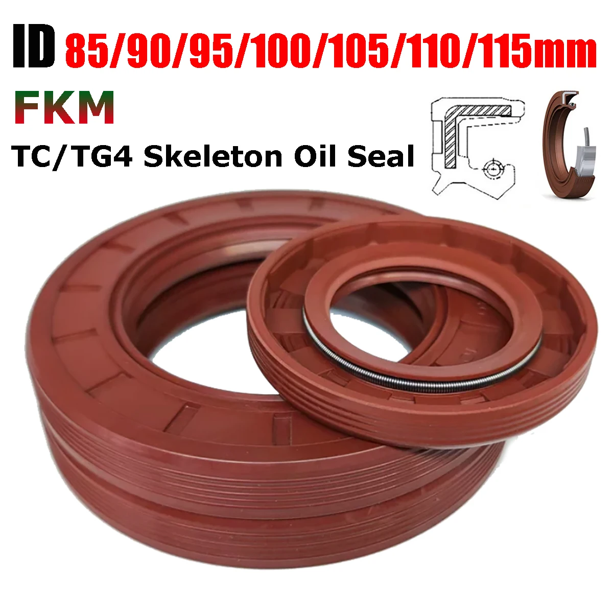 1pcs ID 85/90/95/100/105/110/115mm FKM TC/FB/TG4 Skeleton Oil Seal Rings Fluoro Rubber Double Lip Seal Gasket For Rotation Shaft