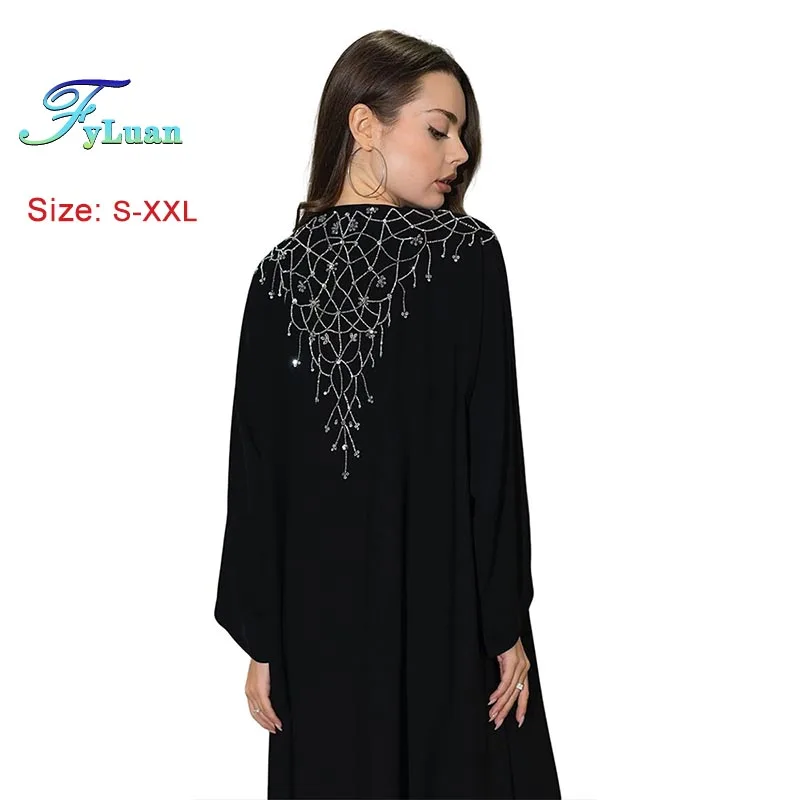 2025 nouveaux vêtements pour femmes noires mode musulmane strass col en v Style décontracté ample nouvelle robe en mousseline de soie débardeurs ensembles deux pièces